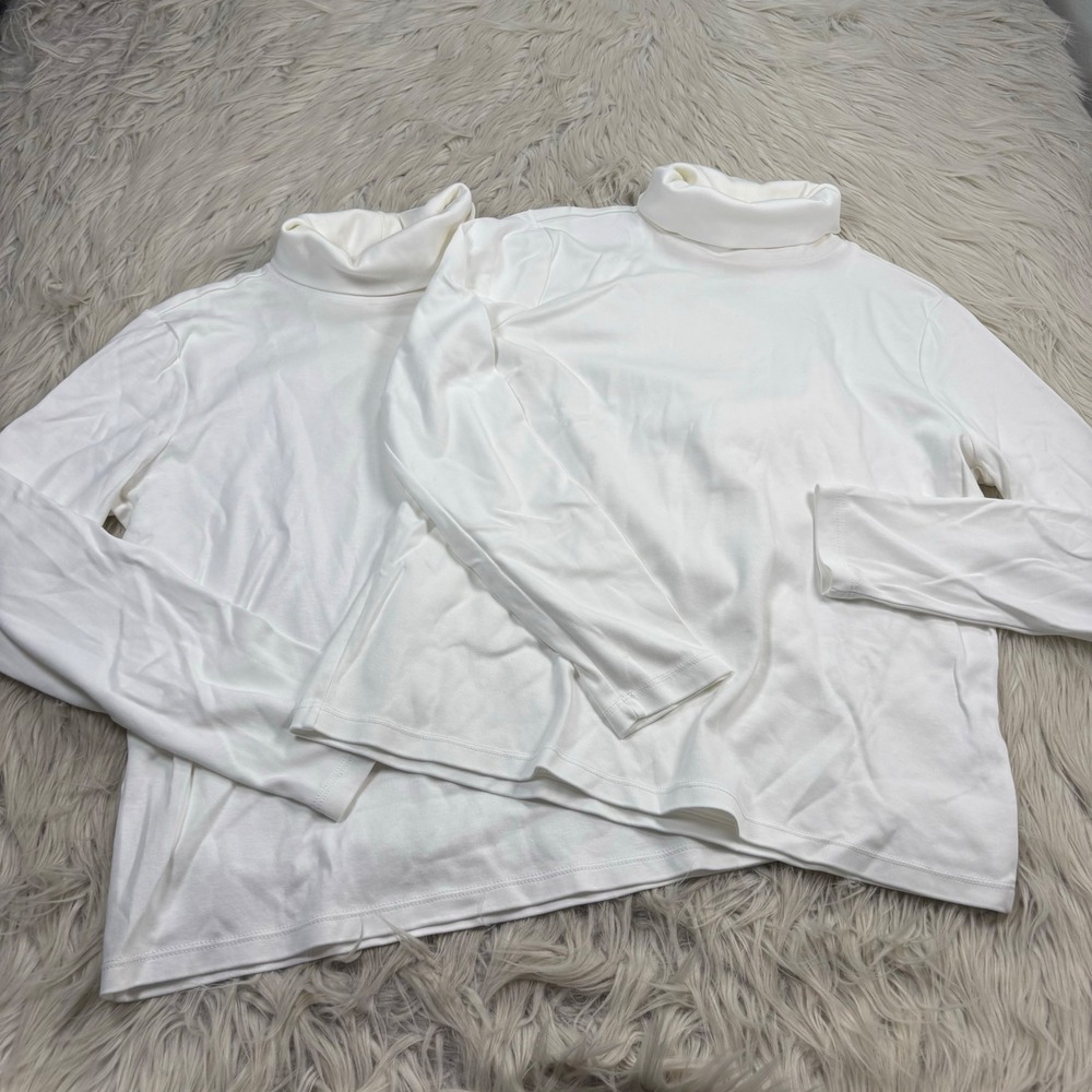 LOT 2 - L.L. Bean Women's MP M Petite Long Sleeve Turtleneck Tee Supima Cotton